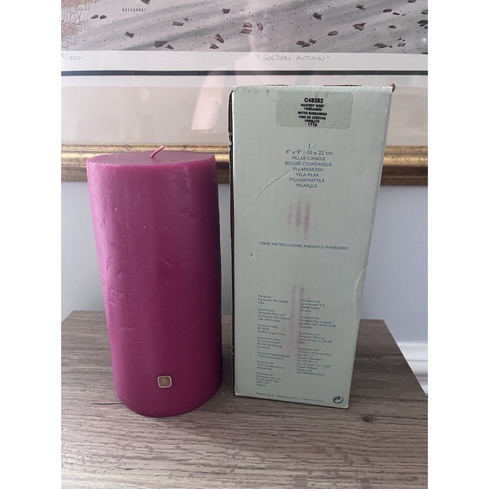 PartyLite HARVEST WINE 4 x 9 Flat Top Pillar Candle 1774 Fruit & Vanilla HTF